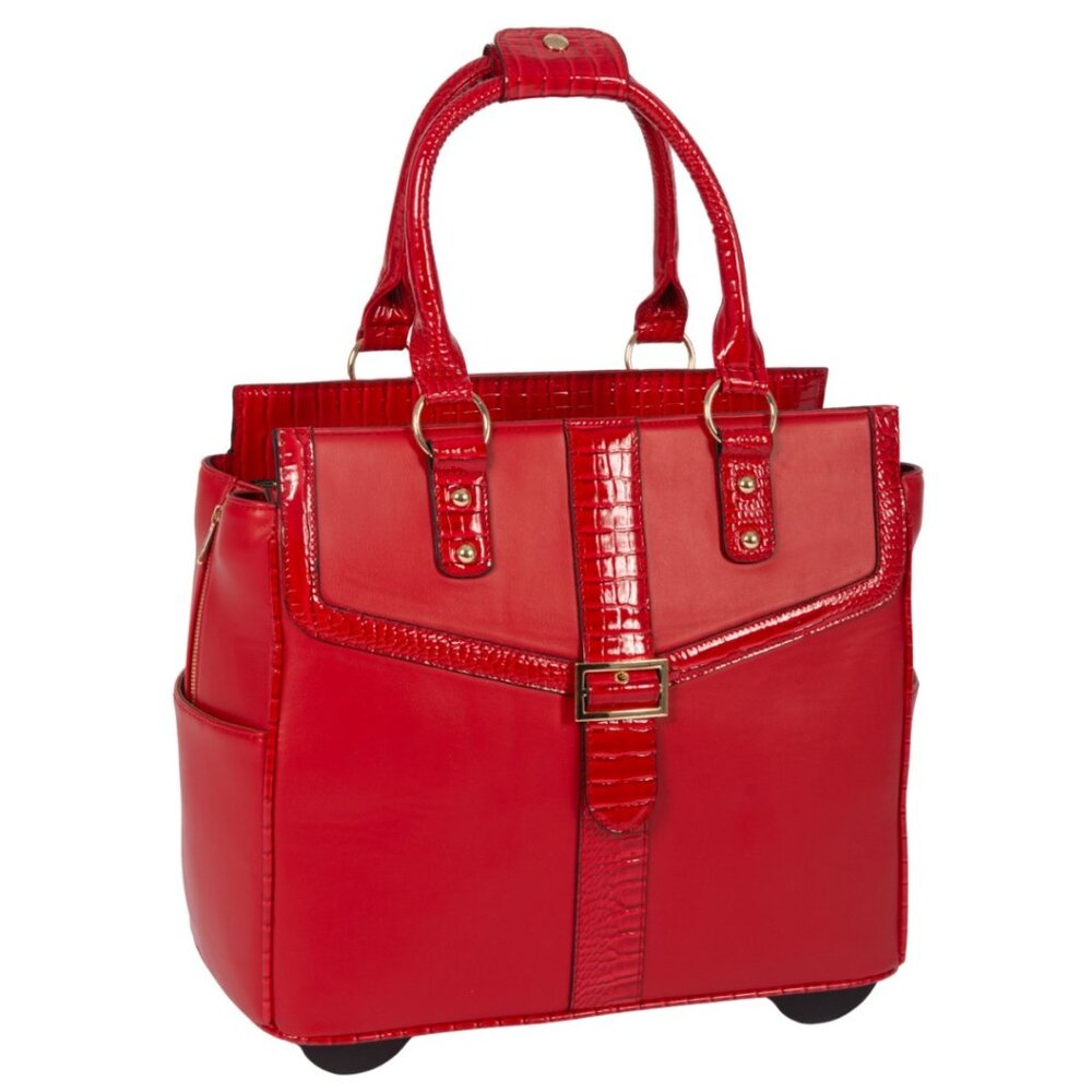 JKM and Company Bella Red and Alligator Rolling Laptop Bag Briefcase Tote Bag